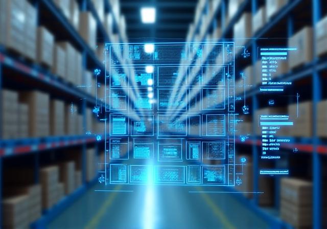 Warehouse stock management analytics display